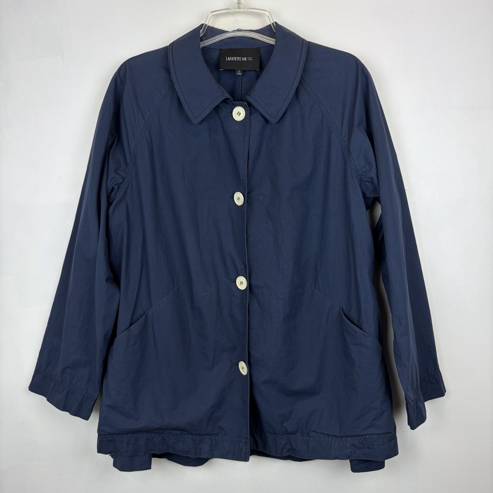 Lafayette 148 Shirt Top Blouse Womens Large Navy Blue Capsule Cotton